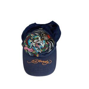 Ed Hardy Men's Embroidered Battle Skull Leopard Trucker Hat Snapback - OS